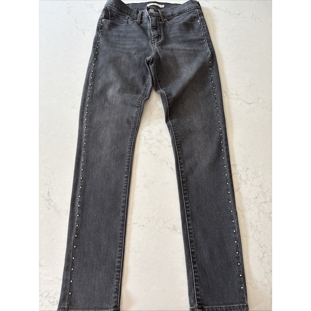 Levi's 311 Jeans Shaping Skinny Studded Gray‎ Denim Mid Rise Womens 28 Punk Rock